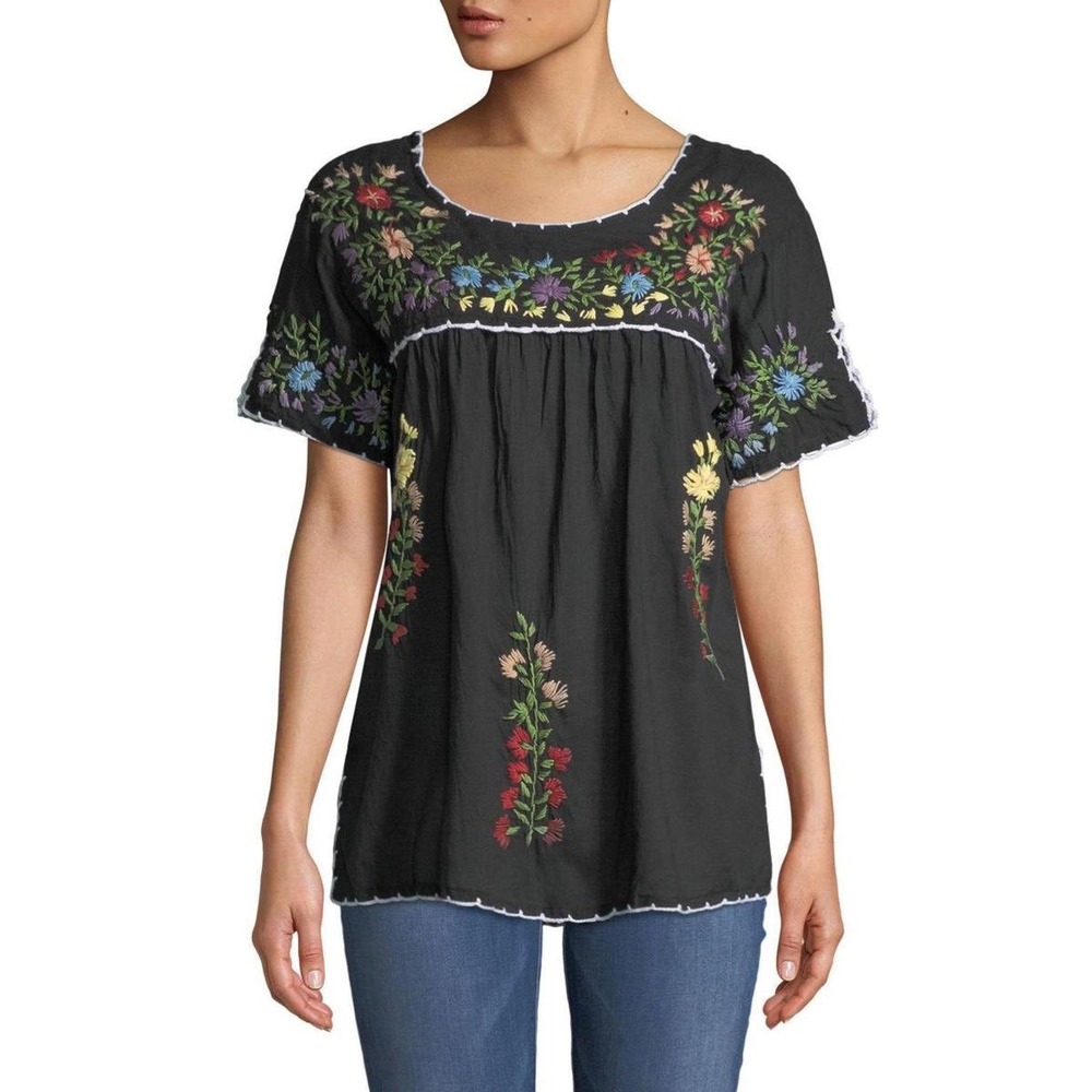 RAJ 100% Cotton Embroidered Floral Peasant Blouse Boho Hippie Festival L